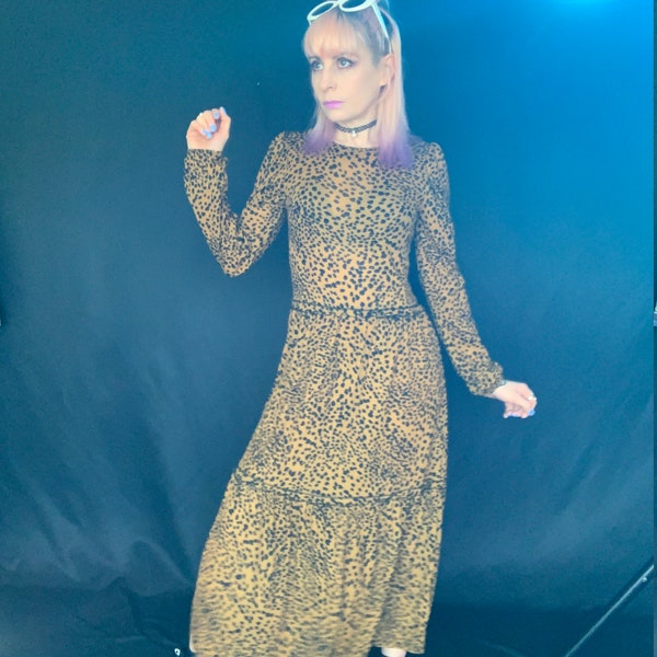 TopShop Vintage / 70s Style Midi Length Smock Dress - Leopard Print - UK Size 6