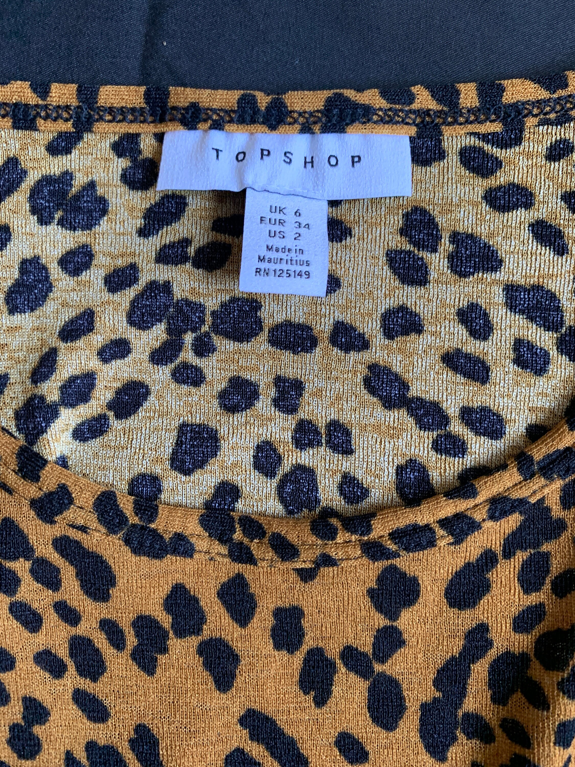 Robe Topshop Imprimé Léopard - Taille UK 10, Sans Manches, Longueur Courte, Occasion Très Bon état