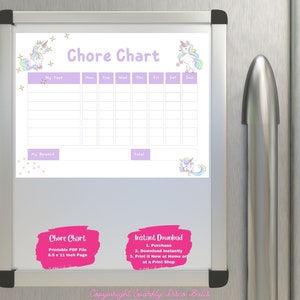Unicorn Printable Chores Chart, Chore Chart for Kids, Kids Chore Chart, Purple Unicorn Chore Chart, Instant Download, Digital Download