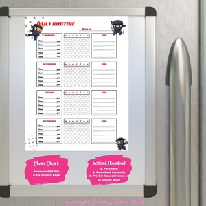 Ninja Printable Daily Routine Chart, Daily Routine Chart for Kids, Ninja Daily Routine Chart, Instant Download, Digital Download