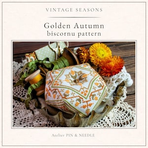 Golden Autumn Biscornu – Vintage Cross Stitch Pincushion Pattern (PDF)