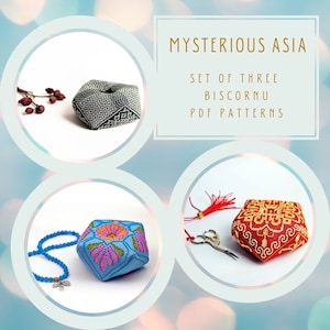 Cross stitch patterns  Mysterious Asia set of three biscornu instant PDF download