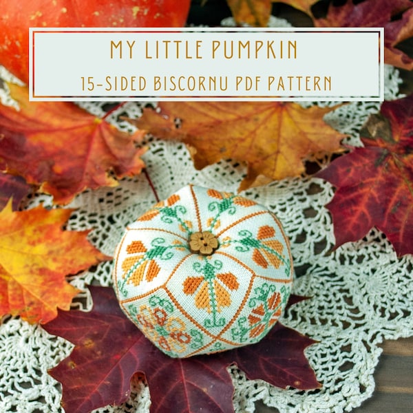 Cross stitch pattern 15-sided biscornu pin cushion My Little Pumpkin PDF instant download