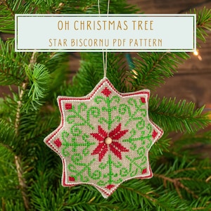 Cross stitch pattern Star biscornu for Christmas tree instant PDF download