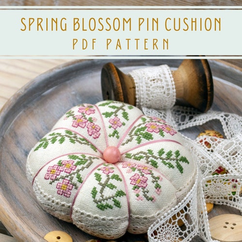 Cross Stitch Pattern Round Pincushion Spring Blossom PDF Etsy