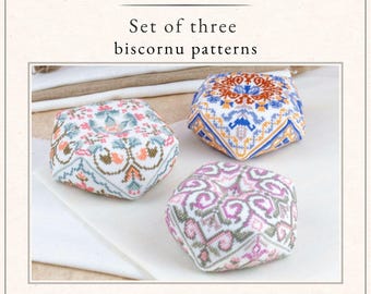 Set of three Biscornu Patterns PDF – Cross Stitch Pincushions – Ladies’ Magazine Collection
