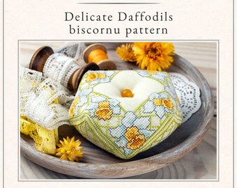 Cross stitch biscornu pattern Delicate Daffodils from Garden of Spring collection PDF download