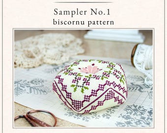 Cross Stitch Biscornu Pattern PDF – Sampler No. 1 – Pincushion – Stitching Studies Collection
