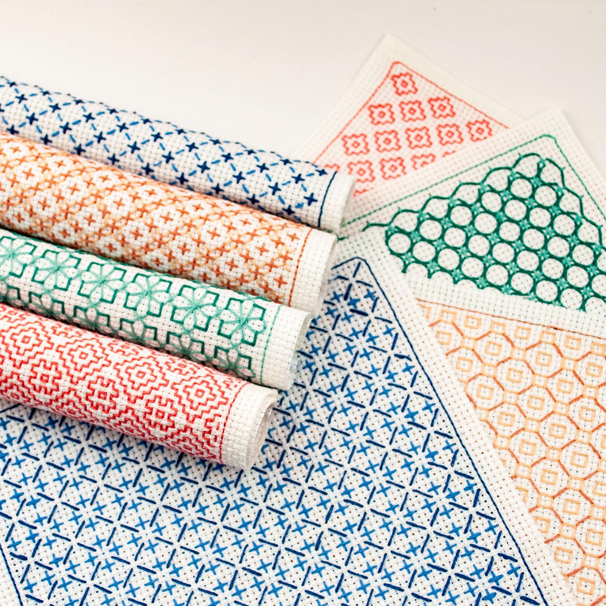 Set of Four Embroidery Patterns Sashiko Biscornu From