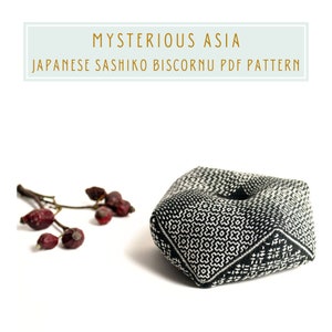 Embroidery pattern Japanese Sashiko biscornu from Mysterious Asia series instant PDF download