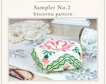 Cross Stitch Biscornu Pattern PDF – Sampler No. 2 – Pincushion – Stitching Studies Collection