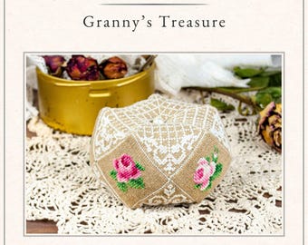 Granny’s Treasure 15-Sided Biscornu Pattern PDF – Vintage Style Pincushion, Cross Stitch Design