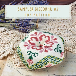 Vintage Sampler Biscornu #2 Cross Stitch Pattern (PDF Download)