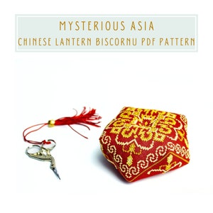 Cross stitch pattern Chinese Lantern biscornu from Mysterious Asia series instant PDF download