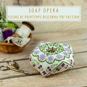 Cross stitch pattern Fleurs de Printemps  biscornu Soap Opera series instant PDF download