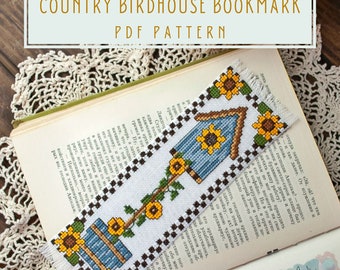 Cross stitch pattern Country Birdhouse Bookmark PDF download