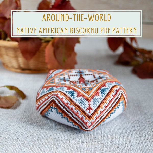 Cross stitch pattern Native American biscornu from Around-the-World series instant PDF download