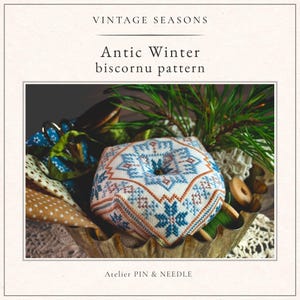 Antieke winter Biscornu – vintage speldenkussenpatroon kruissteek (pdf)