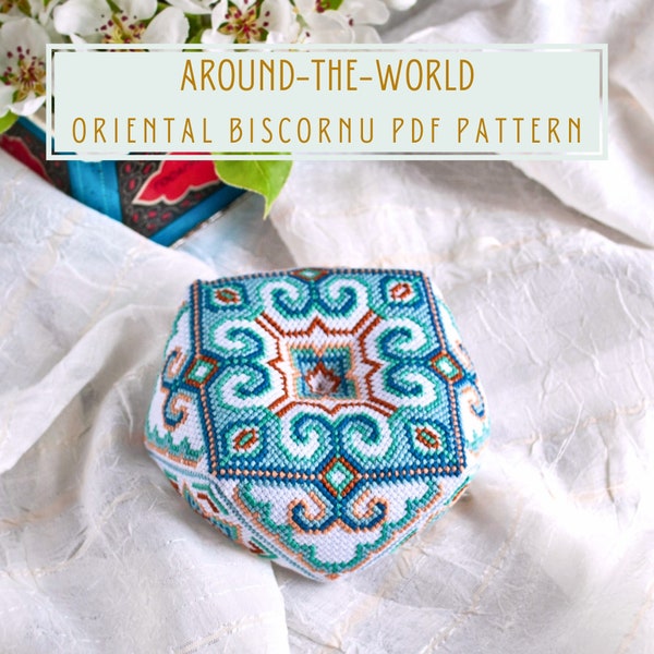 Cross stitch pattern Oriental biscornu  Around-the-World series instant PDF download