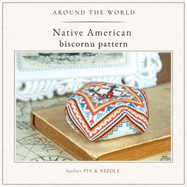 Patrón de punto de cruz del biscornu nativo americano de la colección Around the World (descarga en PDF)