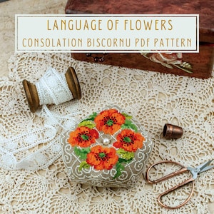 Kreuzstich Stickmuster für Biscornu Trost aus der Serie Sprache der Blumen PDF sofort-Download