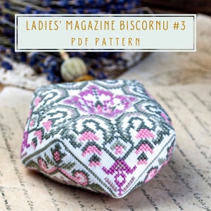 Cross stitch pattern vintage style Ladies' Magazine biscornu #3 pin cushion  PDF instant download