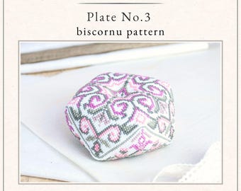 Cross Stitch Biscornu Pattern PDF – Ladies’ Magazine Plate No. 3 – Pincushion Design