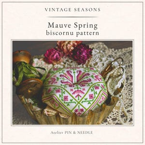 Mauve Spring Biscornu – Vintage Cross Stitch Pincushion Pattern (PDF)