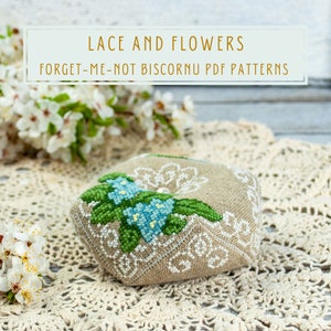Cross stitch pattern Provence style biscornu pin cushion Forget-me-not PDF  download