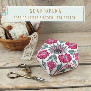 Cross stitch pattern Rose de Damas  biscornu Soap Opera series instant PDF download