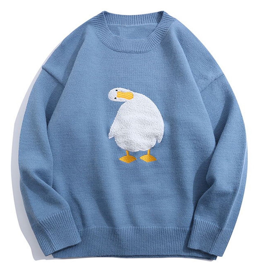 Knitted Sweater Staring Duck Unisex Winter Harajuku Etsy