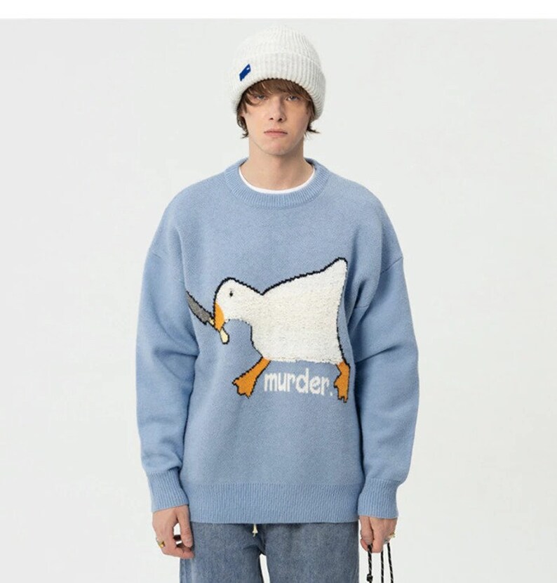 Knitted Sweater Murder Duck Unisex Winter Harajuku Etsy