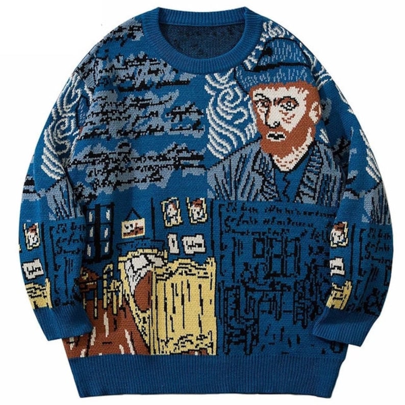 Vincent Van Gogh Sweater, Vintage Unisex Knitted Pullover Sweater, Knitted Sweater, Retro Vintage Sweaters 