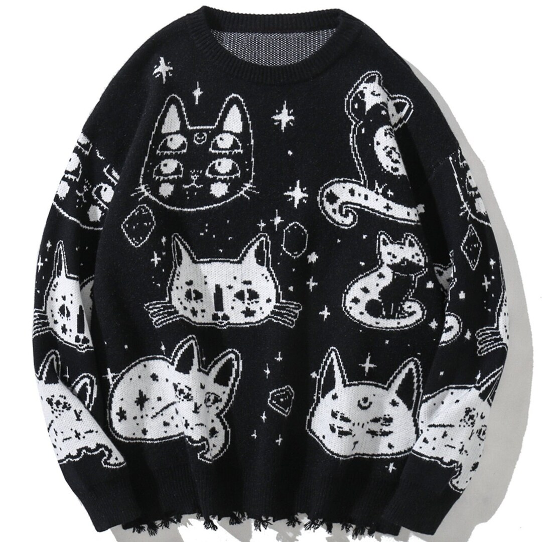 Magical Cat Knitted Sweater, Unisex Loose Harajuku Top Etsy