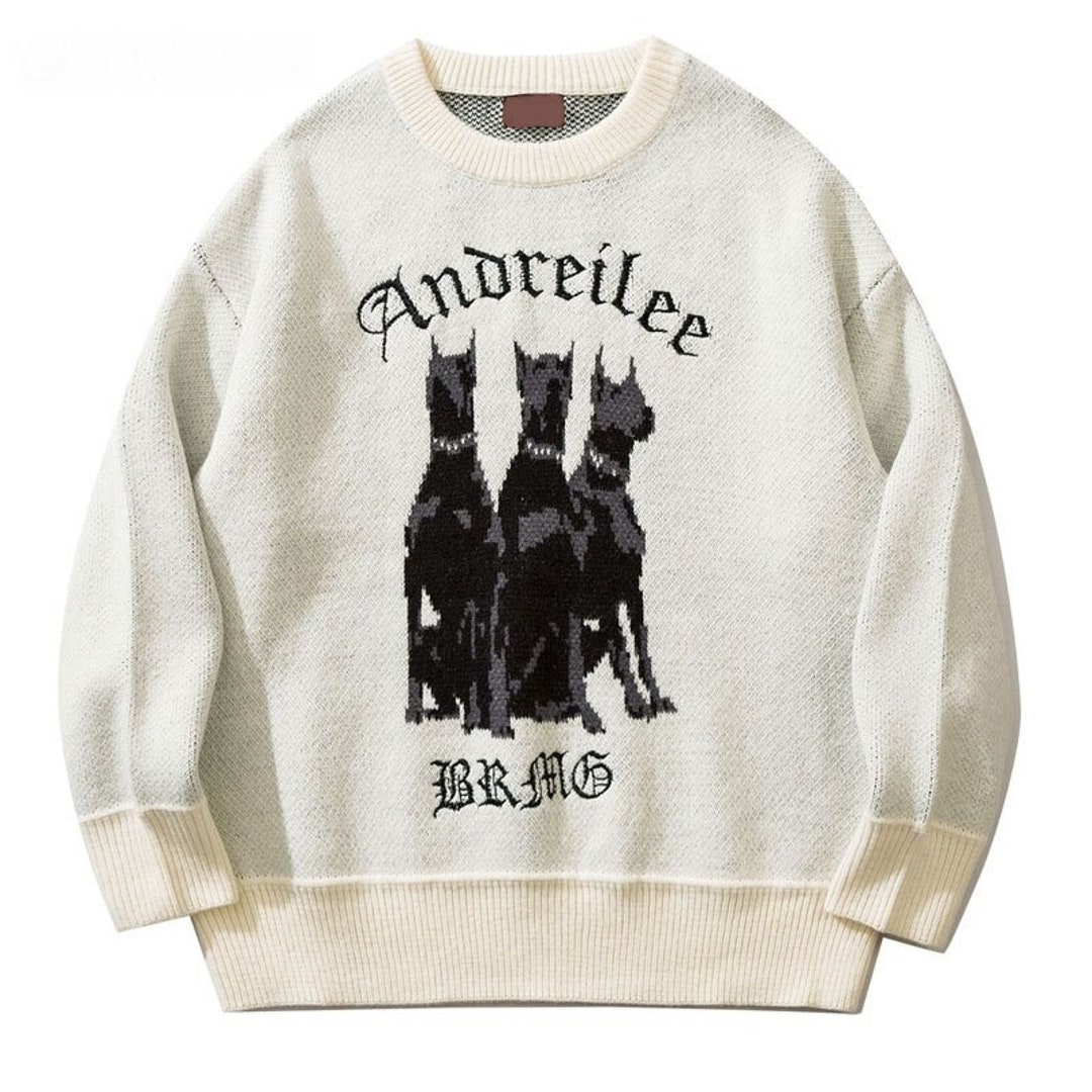 Knitted Sweater Doberman Dog Unisex Winter Harajuku Etsy