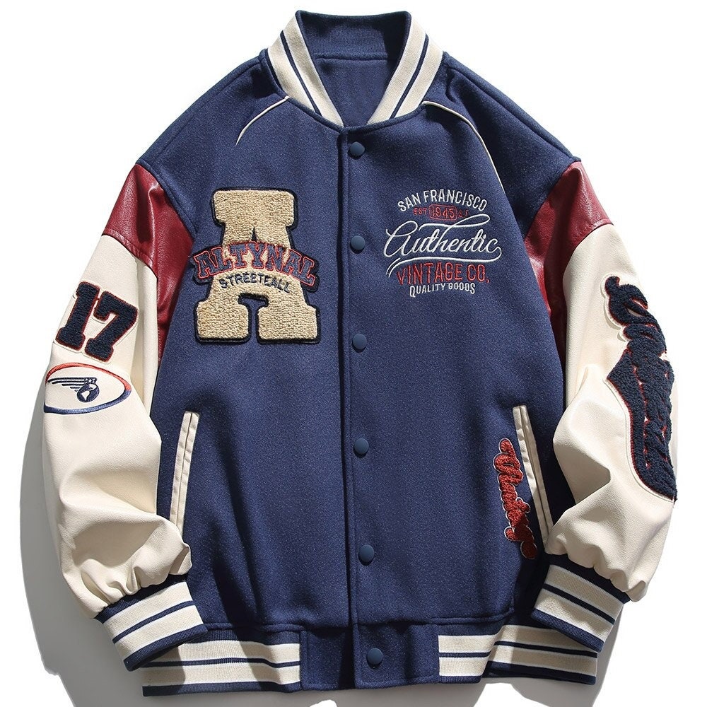 DFTGBKNL05 Vintage Hiphop College Jackets Mens Embroidery Color Jacket  Women Baseball Coats