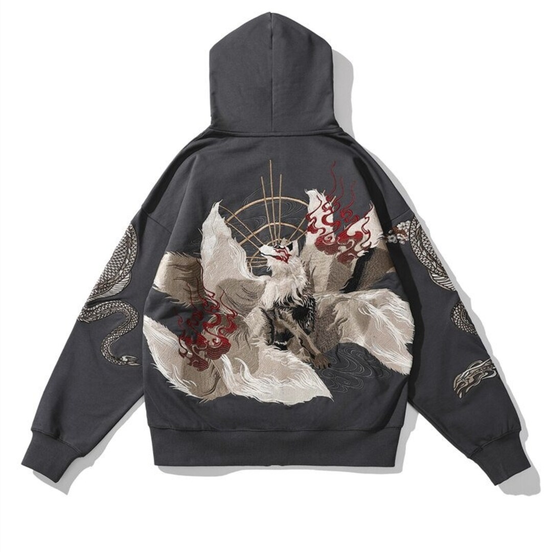 Nine Tailed Fox Embroidered Zip Hoodie Yokosuka Japanese Etsy