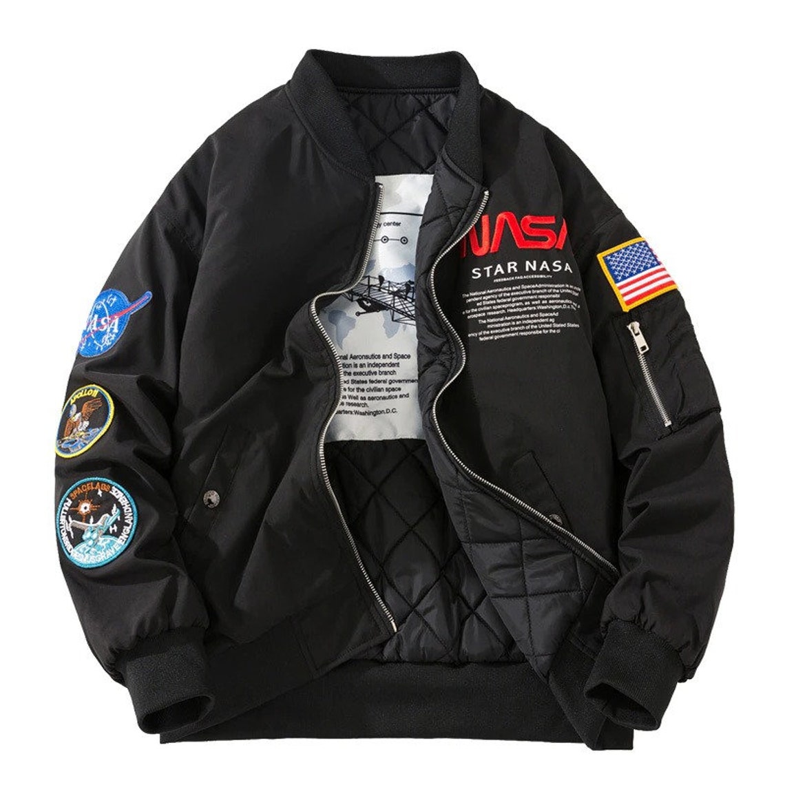 Embroidery Nasa Bomber Jacket Autumn Winter Military - Etsy