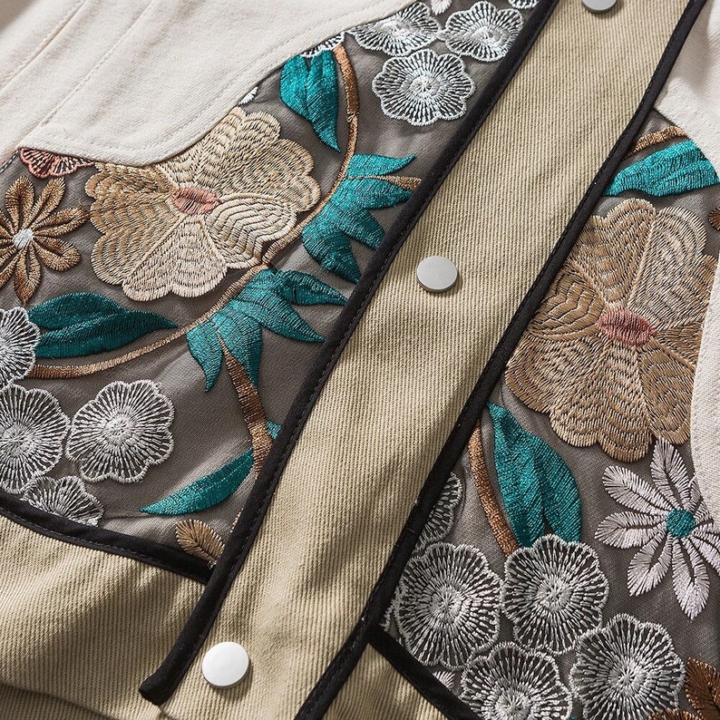 Embroidery Jacket Flowers Windbreaker Unisex Casual Varsity Etsy