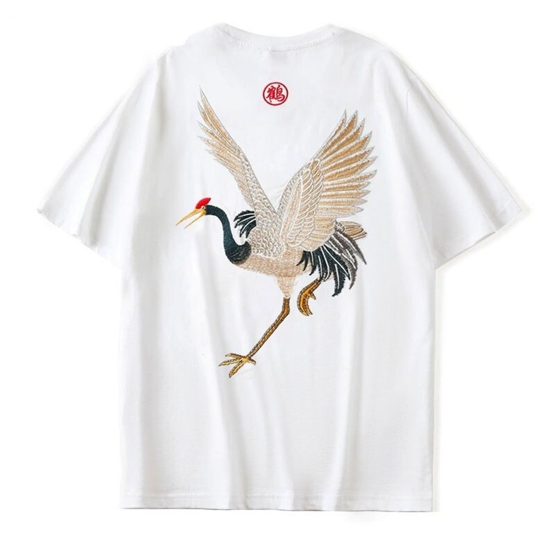 Japanese Embroidery T-shirt Embroidered Crane Tshirt Japan - Etsy