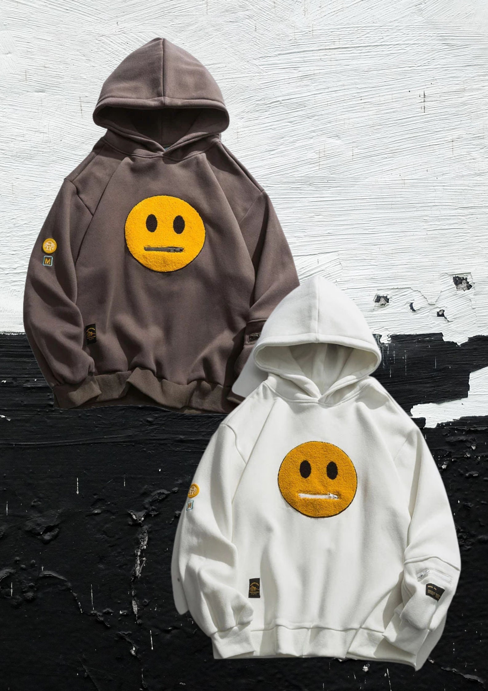 Smiley Face Hoodie Fleece Zip-up Pocket Cotton Hip Hop - Etsy Ireland