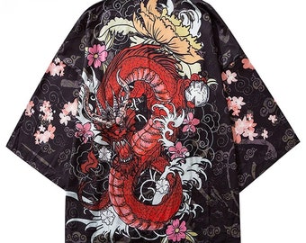 Fire Dragon Kimono / Japanese Haori Kimono / Kimono Cardigan / Japanese Shirt Gift / Kimono Robe