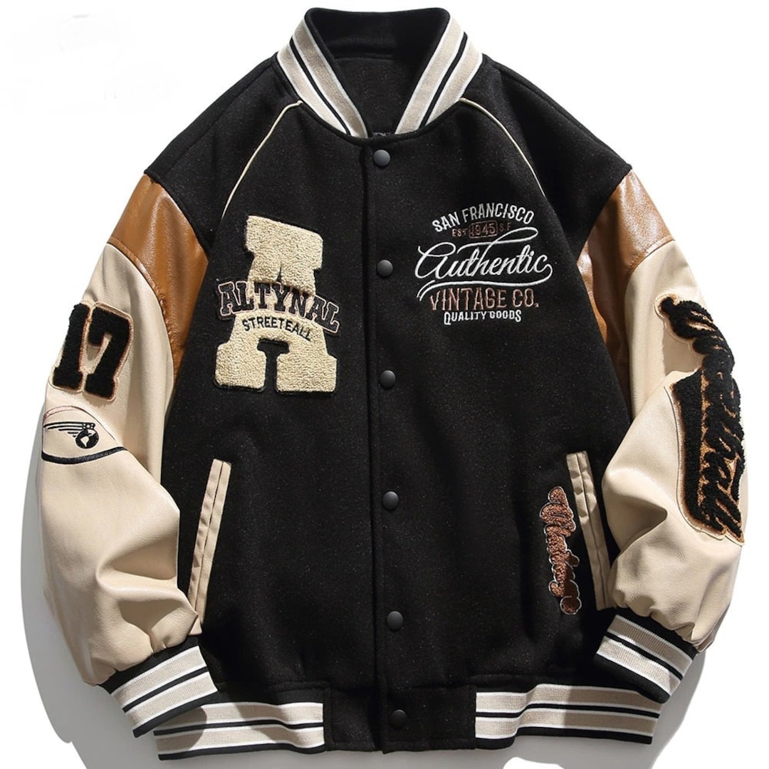 Vintage Baseball Embroidery Jacket, Unisex Hip Hop Varsity Jacket