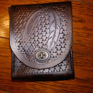 Y shaped Basket weave Hand-Stamped Leather Mini-Purse