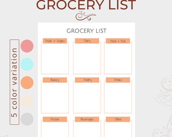 Grocery Checklist Planner Printable - Printable Grocery List Planner - Printable Grocery Planner - Digital Grocery Planner -Digital Download