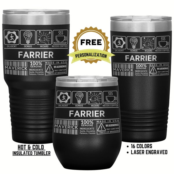 Funny Gift for FARRIER, Personalized Insulated Double Wall Tumbler, Laser Engraved Custom Name Iced Coffee Reusable Cup