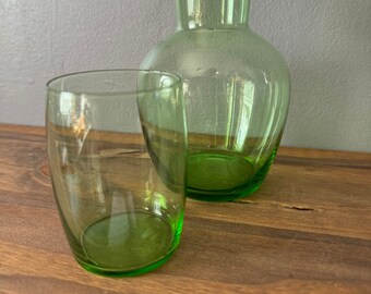 Green Glass Tumble Up Bedside Carafe