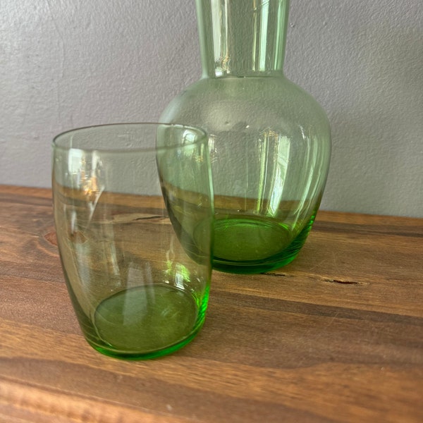 Green Glass Tumble Up Bedside Carafe