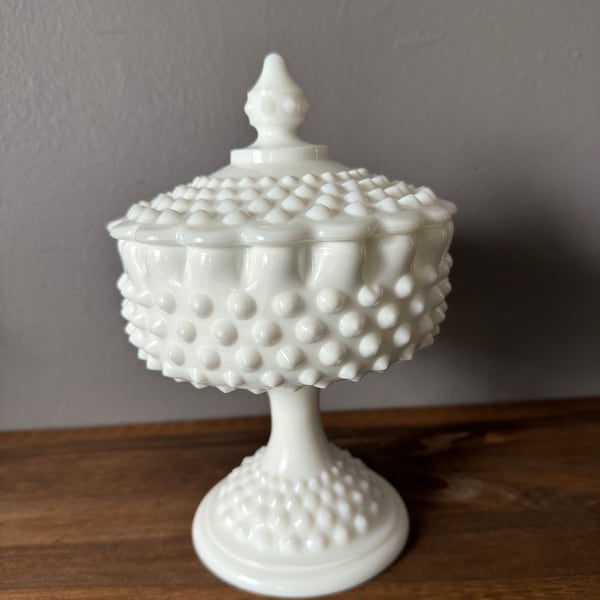 Early Fenton Milk Glass Hobnail Candy Dish