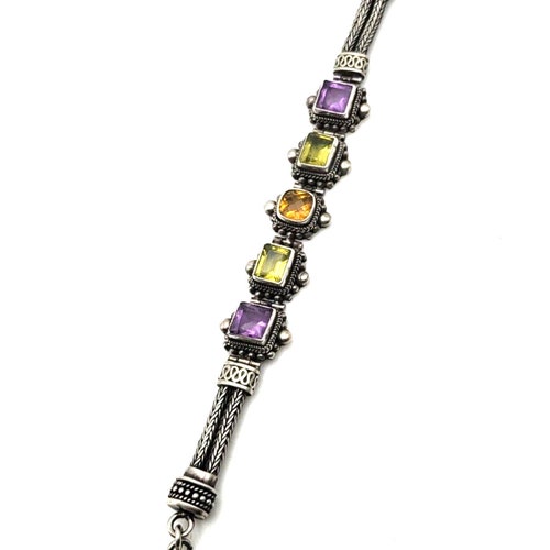 Vintage SUARTI BRACELET Chunky Sterling Orange Green Purple Stones Signed shops - 7.5